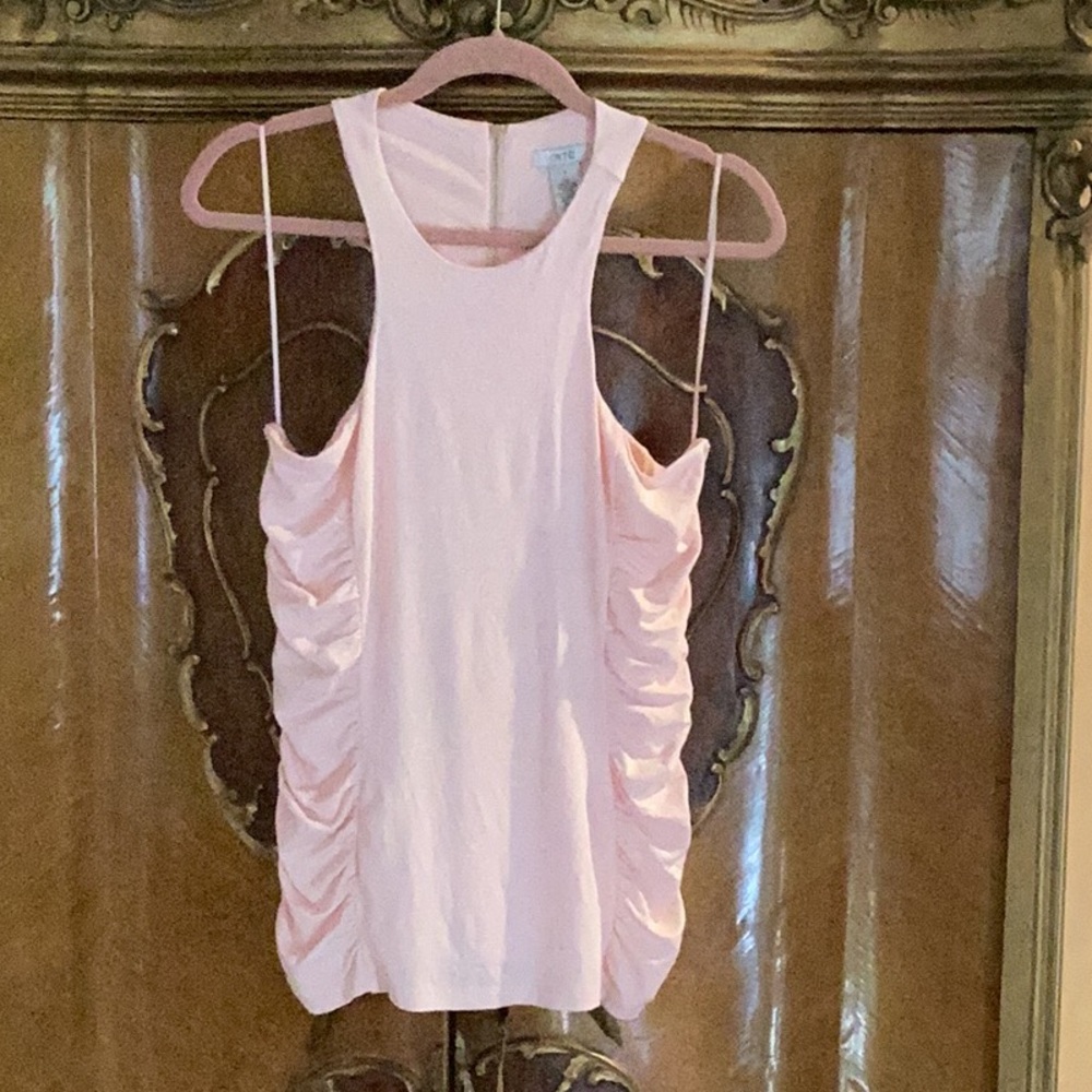 Cache Vintage Baby Pink Halter-Inspired Top w/ Ruched Sides